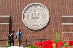 photo of university seal on Morgan University Center